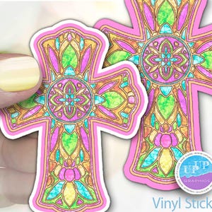 Pink Cross Sticker, Catholic Cross Decal, Christian Faith Stickers ...