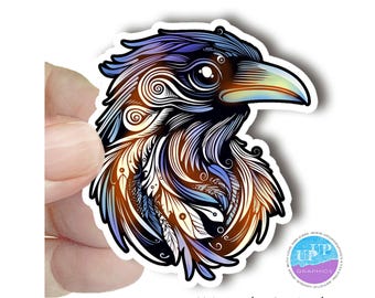 Raven vinyl sticker, Crow sticker for bird lovers,illustration vinyl stickers ,crow tattoo style sticker,magic black bird Laptop sticker