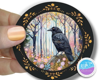 Raven vinyl sticker, Crow sticker for bird lovers,Hand-drawn vinyl stickers ,woodland sticker Journal Sticker,  black bird Laptop sticker