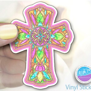 Pink Cross Sticker, Catholic Cross Decal, Christian Faith Stickers ...