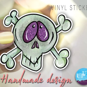 skull sticker, cute skull laptop sticker/ hand drawn skull sticker/cartoon skull sticker/laptop skull/ pirate sticker/skull vinyl sticker