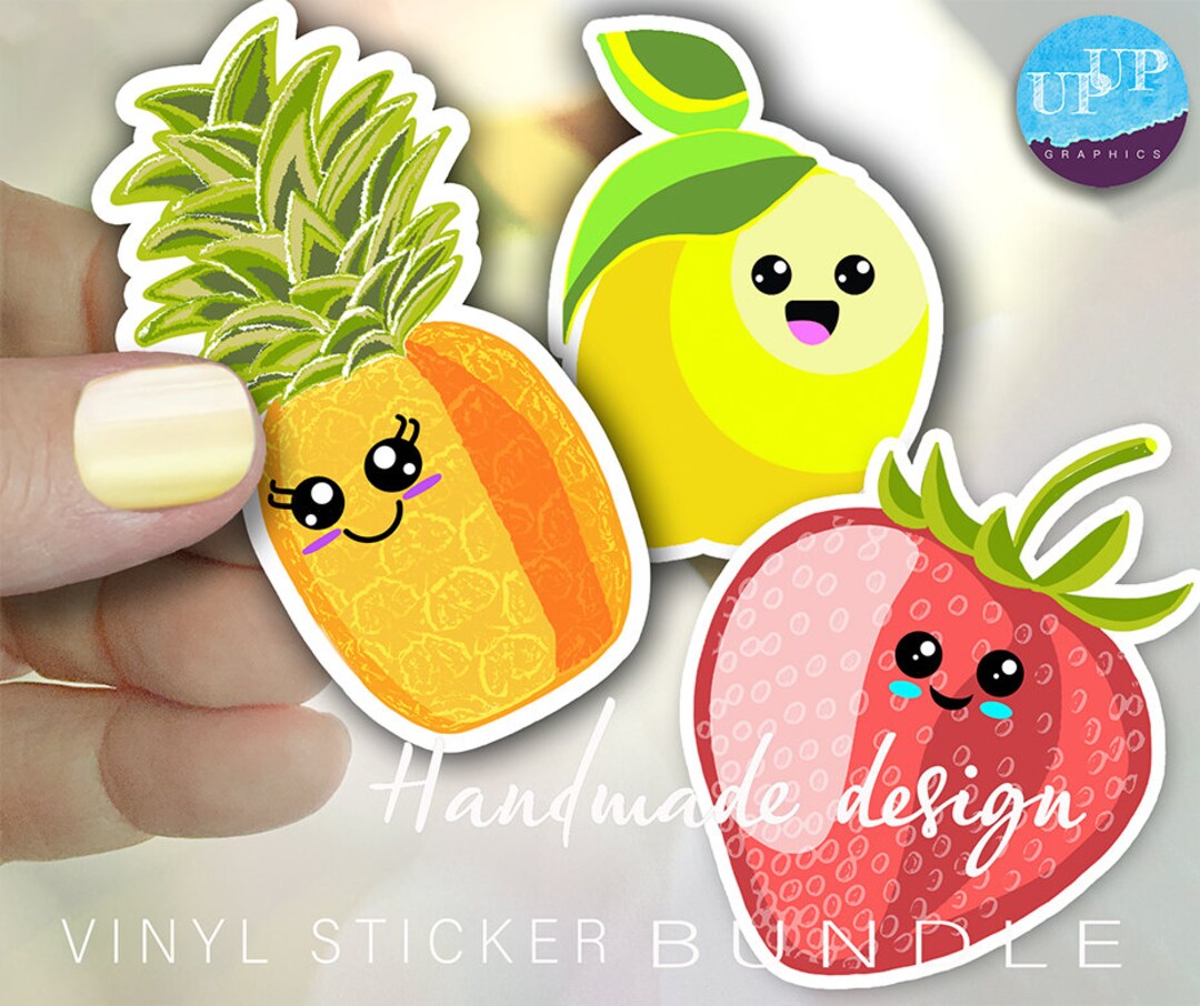 Cute Kawaii Fruit Sticker Bundle, Strawberry Pineapple Lemon Stickers ...