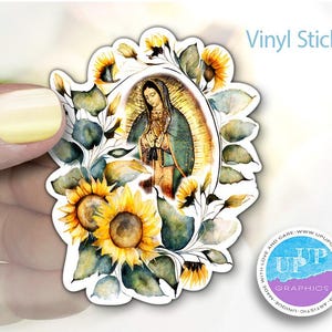 Our Lady of Guadalupe sticker with a watercolor sunflowers border/Virgen de  Guadalupe stickers/ Mother Mary/Catholic sticker/Virgencita