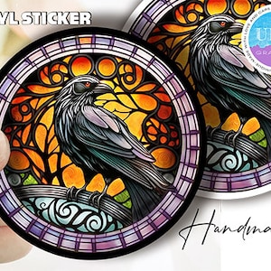 Crow sticker, Raven sticker for bird lovers,Hand-drawn vinyl stickers ,Gothic stickerJournal Sticker, Fantasy black bird Laptop Decal, magic