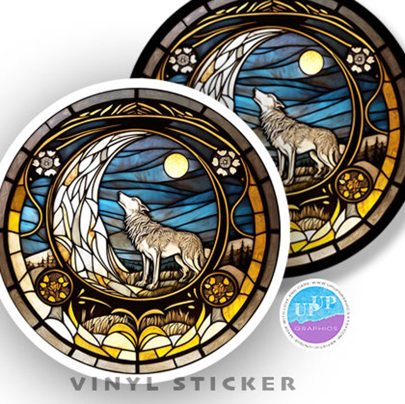 Wolf Shadow Sticker Wolf Sticker, Howling Wolf and Moon Sticker, Round Vinyl Stickers ...