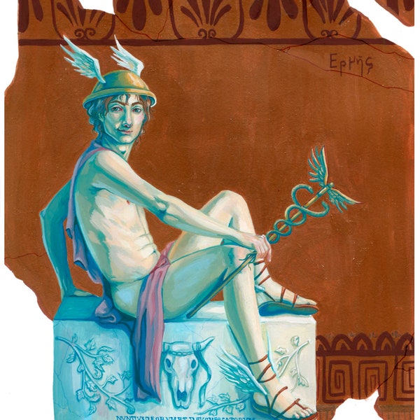 Hermes the Messenger Art Print - Hellenic Greek Pagan Communication  and Merchant God - by Elena Tarsius