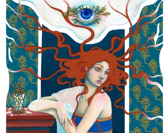 Lady Peacock Art Print - Art Nouveau and Symbolism inspired - by Elena Tarsius