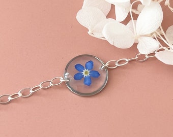 Sterling Silver Forget Me Not Bracelet For Women, Single Blue Forget Me Not Bracelet Jewellery Gift For Her, Remembrance jewellery