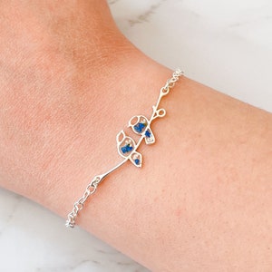 Sterling silver lovebird bracelet for women, Two bird bracelet gifts for her, Dainty Silver Lovebird Jewellery, Real flower bird bracelet