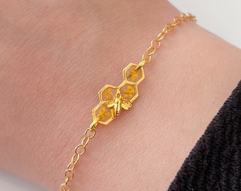 Gold Honeycomb Bee Bracelet For Women, Honey Bee Dainty Bracelet, Bee Anklet Gift For Her, Bee Jewellery Gifts, Bridesmaid Favour Gifts