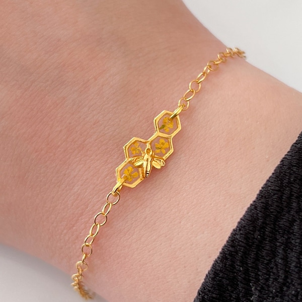 Gold Honeycomb Bee Bracelet For Women, Honey Bee Dainty Bracelet, Bee Anklet Gift For Her, Bee Jewellery Gifts, Bridesmaid Favour Gifts