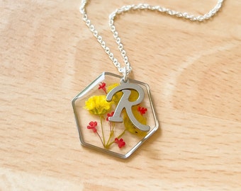 Yellow and orange flower necklace | real pressed flower jewellery for women | bright flower birthday necklace | floral necklace gift for her