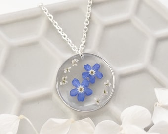 Forget Me Not Necklace For Women, Forget Me Not Pendant with White Flowers, Forget Me Not Gift For Her, Memorial Necklace, Birthday Necklace