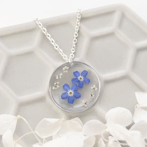 Forget Me Not Necklace For Women, Forget Me Not Pendant with White Flowers, Forget Me Not Gift For Her, Memorial Necklace, Birthday Necklace