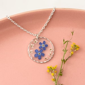 Forget Me Not Necklace, Real Pressed Flower, Sterling Silver Chain