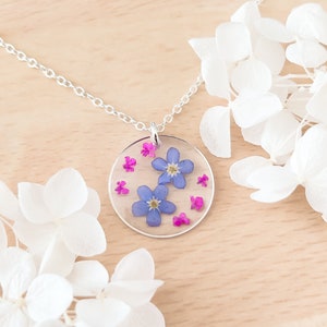 Forget me not necklace, pink flower necklace, personalised necklace, blue flower necklace, minimalist necklace, necklaces for women