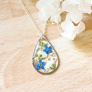 Forget-Me-Not Teardrop Necklace | Babys Breath Flower Necklace | Custom Initial necklace | Blue Flower Necklace | Minimalist Necklace Gifts