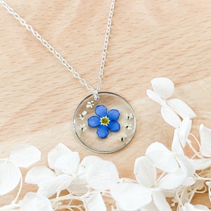 Forget Me Not Real Flower Necklace For Women, Blue Handmade Floral Jewellery Gift For Her, Bridesmaid Favour Memorial Necklace