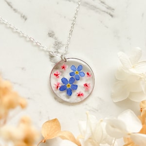 Forget me not necklace, pink flower necklace, personalised necklace, blue flower necklace, minimalist necklace, necklaces for women