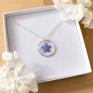 Forget-me-not pressed flower women’s necklace | small minimal flower girl gifts | dainty preserved flower necklace for her | bridesmaid gift