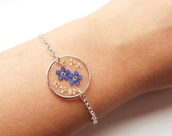 Forget me not bracelet for women | real pressed flower jewellery gifts for women | bridesmaid handmade bracelet birthday gift for her