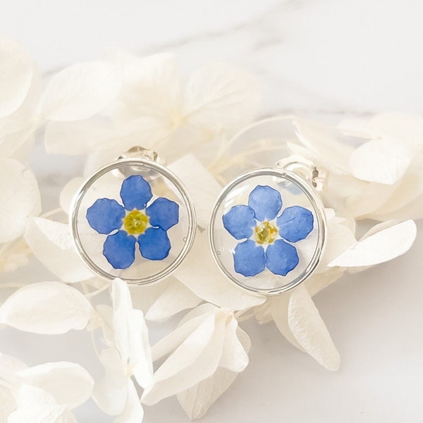 Pressed forget me not stud earrings | blue flower earrings | floral dangle minimalist earrings for women | bridesmaid birthday gift for her