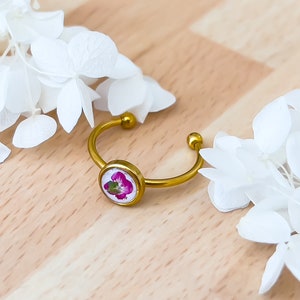 Real Alyssum Flower Ring, Gold Adjustable Ring for Women, Stainless Steel Ring Gift For Her, Real Flower Jewellery Birthday Gift image 2