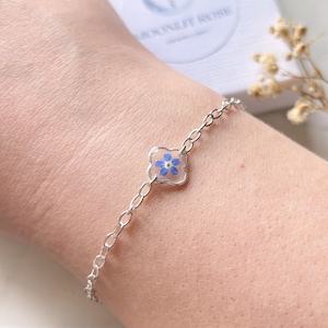 Handmade Sterling Silber Blau Vergissmeinnicht Armband, Erinnerung Schmuck für Frauen