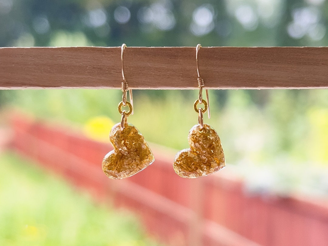 Gold Herz baumeln Ohrringe, Gold Filled Folie Herz Ohrringe für Frauen