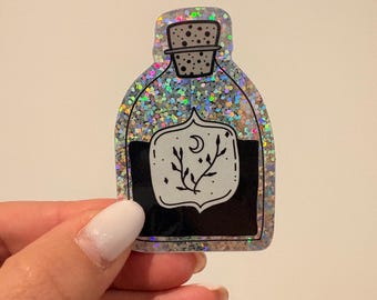 Witchy Potion Bottle Glitter Sticker – Herbal Magic Decal