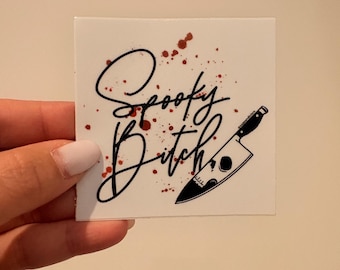 Spooky Bitch Vinyl Sticker – True Crime Sticker, Horror Fan Gift, Murder Mystery Decal, Halloween Laptop Vinyl