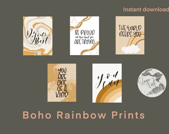 Cyfrowe wydruki do sali lekcyjnej, tęczowe wydruki boho, motywacyjne wydruki, wydruki boho, tęczowy boho, wydruki dla nauczycieli, neutralne wydruki boho, nastawienie