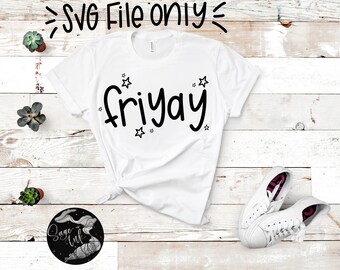 Plik SVG „Piątek, Yay”, Piątek SVG, Piątek, Witaj, weekendzie, Zabawny piątek, Ręcznie pisany SVG, Pobieranie cyfrowe, Zabawny SVG, Uroczy font SVG, Piątek