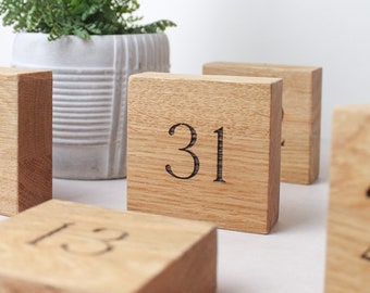 Wooden Table Numbers, Solid Oak, Eco-Friendly, Reusable, Wedding Table Numbers, Restaurant Table Numbers, Double Sided