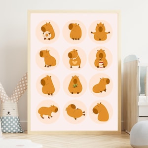 Niedliches Wasserschwein Digitale Wandkunst | Lustige Tierdrucke Dekor | Minimalistisches Capybara Poster für Kinder & Erwachsene