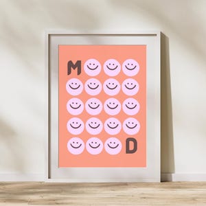 Minimalistische Smiley Stimmung druckbare Wandkunst Pop-Art-Spaßfarben