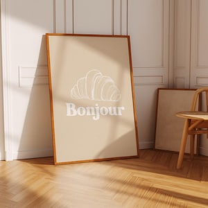 Bonjour Croissant Printable | French Kitchen Wall Art | Minimalist Cafe Poster | Paris Breakfast Decor