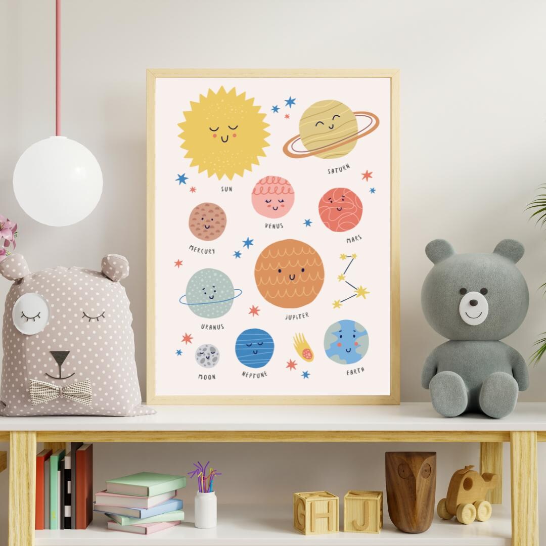 Cute Solar System Printable Wall Art Kids Space Poster Digital