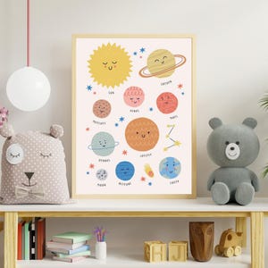 Cute Solar System Printable Wall Art – Kids Space Poster Digital Download, Educational Planet Art for Nursery or Classroom Decor