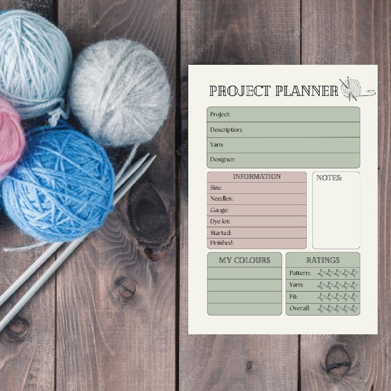 Knitting Project Planner - Printable Digital Download PDF - Craft ...