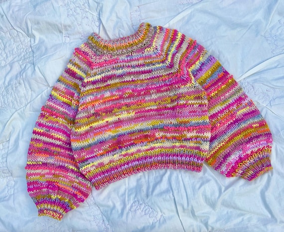 Vintage Hand Knit For The Limited Multicolored Striped Sweater Womens Size  Small