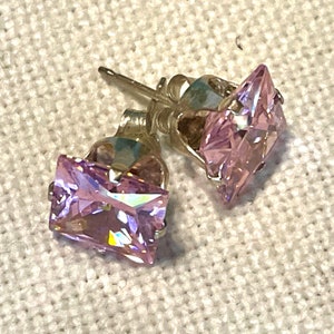 Pink Square Cubic Zirconia Set in Sterling Silver Stud Earrings
