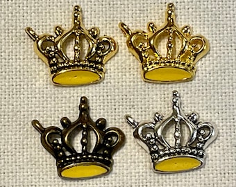 Crown Charm with Yellow Enamel - 10 pieces