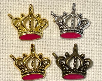 Crown Charm with Hot Pink Enamel - 10 pieces
