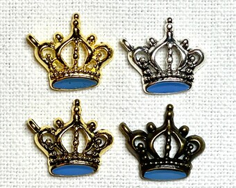 Crown Charm with Light Blue Enamel - 10 pieces