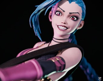Jinx Inspired 3D Printed Figure – Arcane / League of Legends Fan Art Collectible (Unpainted)