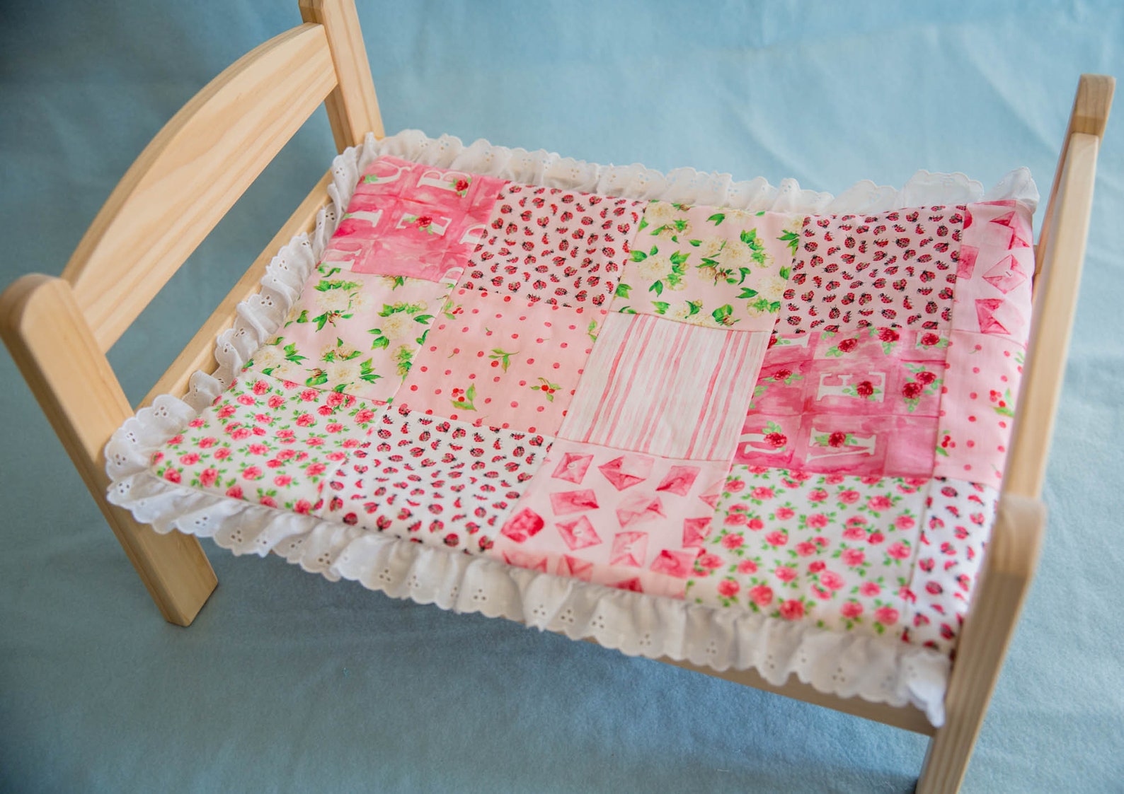 Pink Patchwork Doll Quilt with Eyelet Trim Etsy