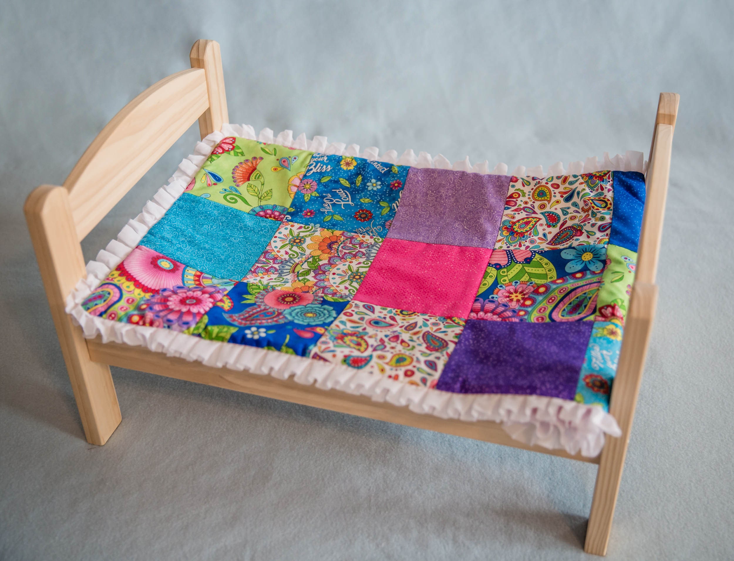 Floral Patchwork Doll Quilt White Ruffle Handmade Doll Etsy