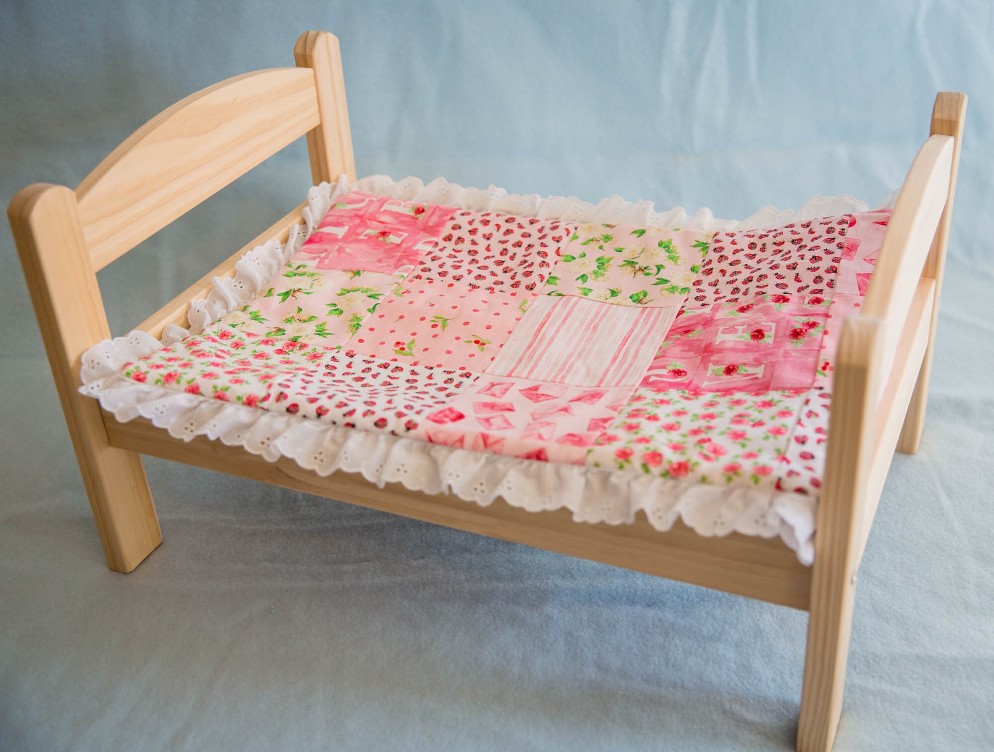 Pink Patchwork Doll Quilt with Eyelet Trim Etsy