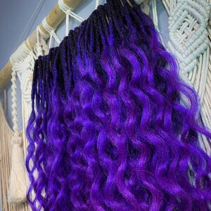 Black Purple Blue Ombre Curly Dreads With Long Loose Ends, Violet ...